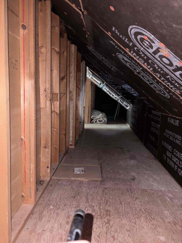 Completed comprehensive HVAC system evaluation for furnace and air conditioning replacement estimate under buy-one-get-one promotion. Assessed existing equipment location, attic accessibility for installation routing, and measured critical dimensions in stairwell area for proper equipment sizing and ductwork modifications. Documented attic space conditions, including available clearances, structural framing, and existing roofing materials to determine optimal placement for new HVAC units and ensure compliance with manufacturer specifications for equipment installation.