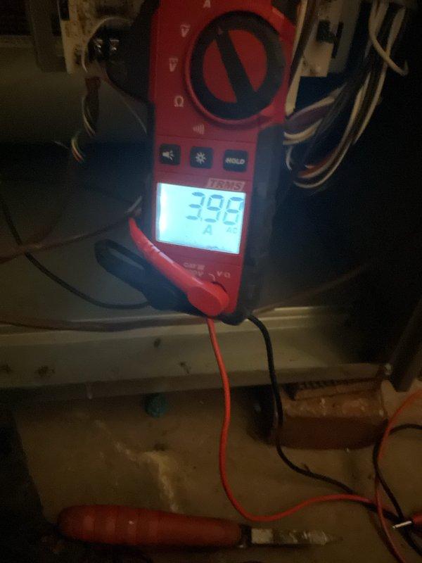 Completed routine MVP heating system maintenance visit. Performed diagnostic testing using digital clamp meter, recording amperage draw of 299 amps and resistance measurement of 50 ohms to verify proper electrical operation of HVAC components. All system parameters found within normal operating specifications.