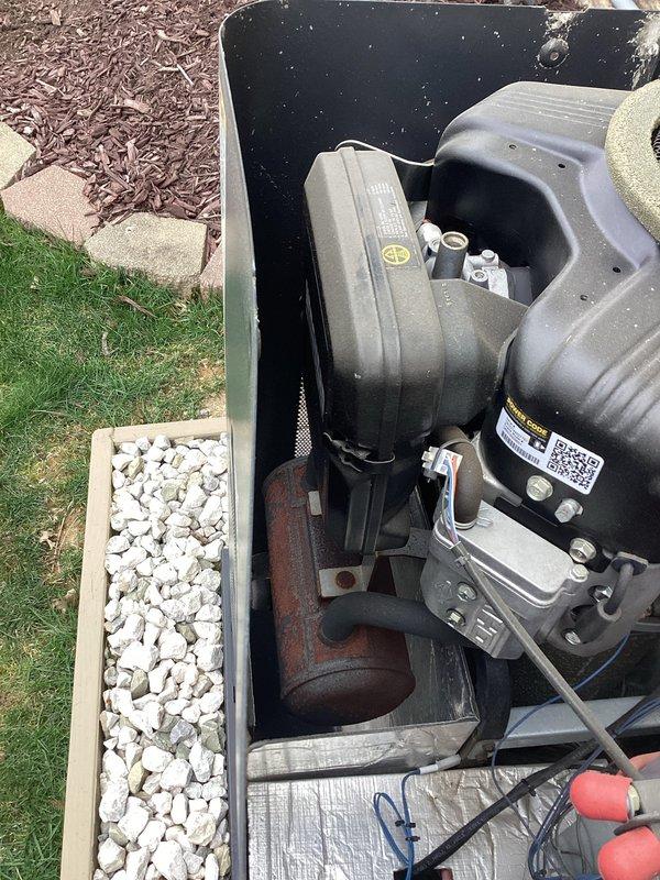 Completed comprehensive generator maintenance including oil change and tune-up on residential standby unit. Performed routine preventive maintenance procedures, inspected fuel requirements specifications and safety labels, verified proper operation of all components, and documented equipment condition with photographs.