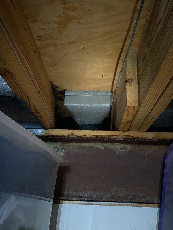 Responded to service call for leaking refrigerator water line. Accessed supply line through ceiling space and assessed condition of existing copper water line connection to refrigerator. Provided quote for replacement of damaged water line, including materials and labor to install new supply line with proper fittings and shutoff valve to eliminate active leak.