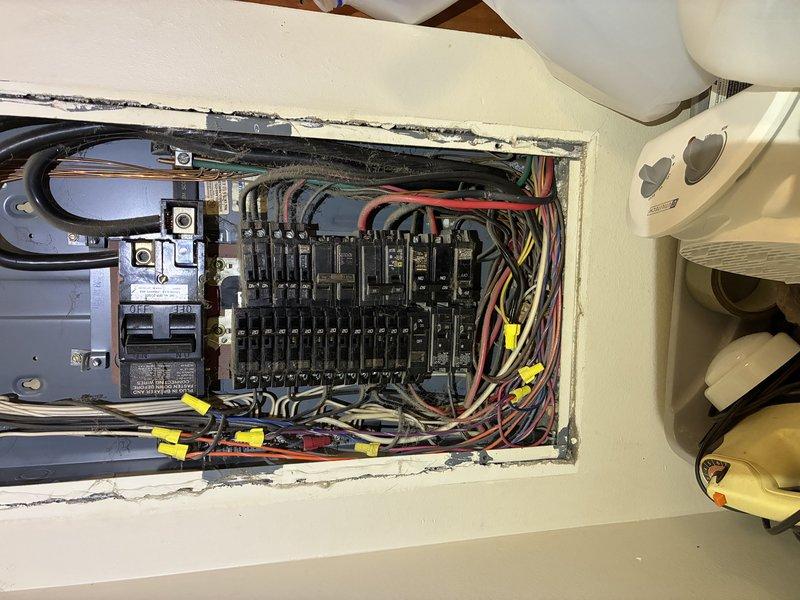 Responded to service call for outdoor sump pump receptacle replacement in 37-year-old residence. Upon arrival, inspected existing electrical outlet serving sump pump system and found heavily corroded receptacle and deteriorated wiring connections due to age and environmental exposure. Verified electrical panel configuration and circuit integrity using digital multimeter to ensure proper voltage and grounding before proceeding with replacement work. Disconnected power at breaker panel, removed failed receptacle, and installed new weather-resistant GFCI outlet suitable for outdoor/damp location applications. Tested new installation for proper operation, ground fault protection functionality, and verified secure mounting. Restored power and confirmed sump pump operational status with new receptacle.