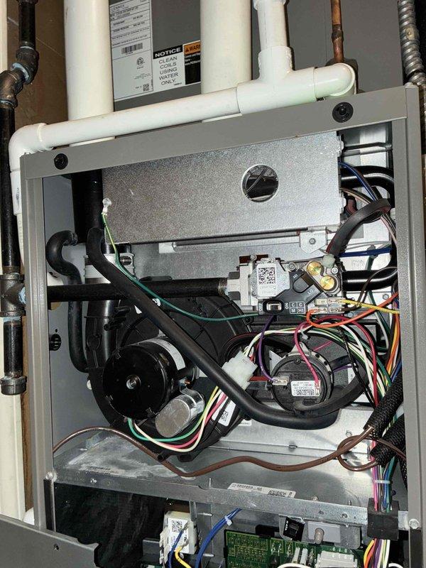 Completed MVP Cooling Visit recurring maintenance service on residential HVAC system. Performed comprehensive inspection of internal components including blower assembly, electrical connections, gas valve, control boards, and condensate drainage system. Inspected squirrel cage blower wheel and found it in good operational condition with minimal dust accumulation and no debris buildup between blades. Verified proper function of motor assembly, wiring harnesses, and all mechanical components. All systems operating within normal parameters with no issues identified requiring immediate attention.