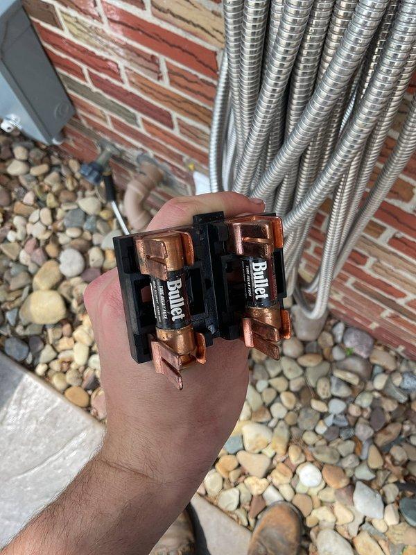 Completed MVP air conditioning maintenance service. Replaced two failed electrical fuses and installed a new air filter due to heavy contamination and restricted airflow. System tested and operating within normal parameters.