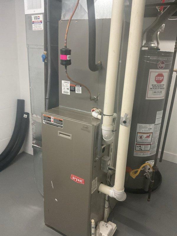 Completed scheduled air conditioning maintenance on 8-year-old Bryant HVAC system under MVP agreement. Performed comprehensive inspection of furnace/air handler unit, verified proper operation of all components, checked refrigerant lines and connections, inspected ductwork connections, and tested system controls. All equipment found operating within normal parameters with no deficiencies noted.