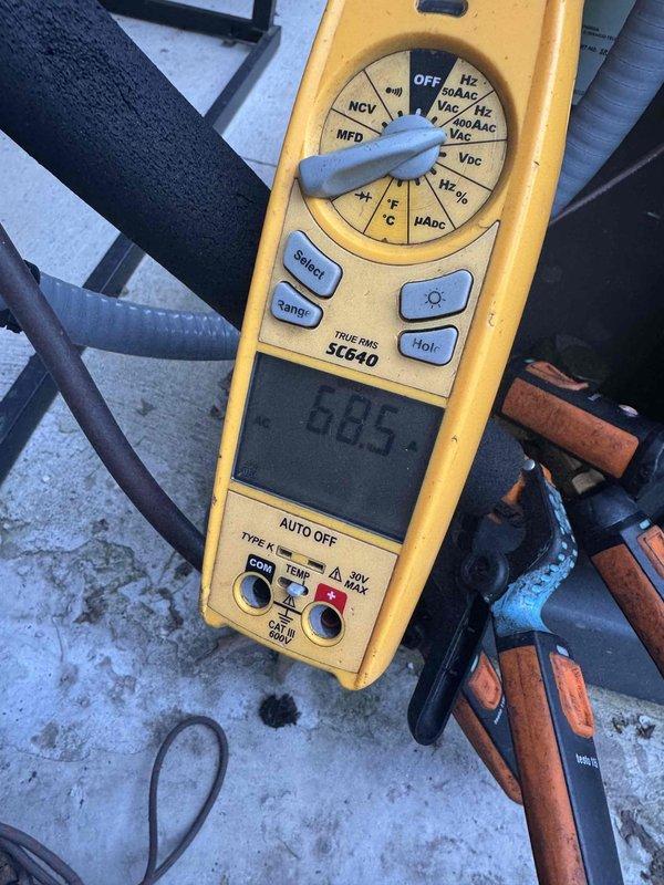 Completed routine cooling maintenance on HVAC system. Customer reported unit operating properly with occasional unusual noise during operation. Performed standard tune-up procedures including system diagnostics and electrical measurements using digital multimeter to verify proper voltage, amperage, and capacitance readings. All electrical components tested within normal operating parameters. System confirmed to be cooling effectively with no immediate service concerns identified.