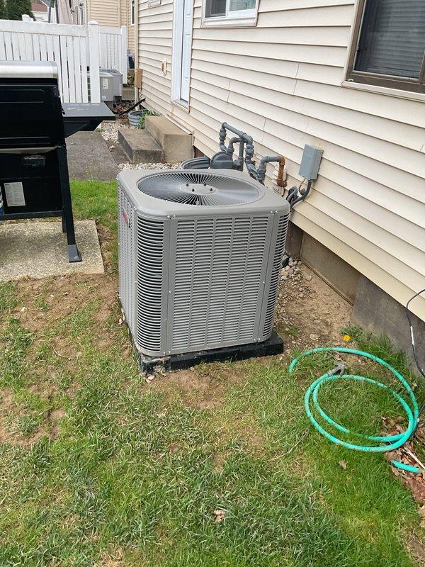 Responded to no-cooling complaint on recently installed Lennox system. Upon arrival, verified outdoor condensing unit was running but home was not reaching set temperature. Inspected electrical connections at disconnect box, refrigerant line set routing, and condensate drainage. Checked unit operation and confirmed compressor engagement. Identified issue with thermostat communication preventing proper system cycling. Corrected wiring at control board, tested system through complete cooling cycle, and verified proper airflow and temperature differential. System now cooling properly and maintaining setpoint.