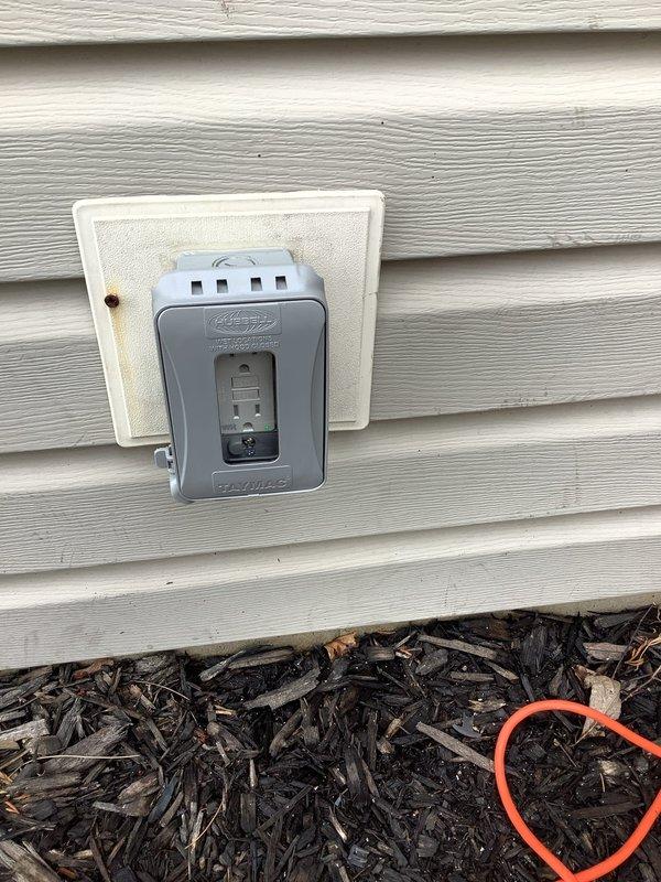 Responded to service call for dedicated dishwasher circuit installation. Installed weatherproof exterior GFCI receptacle with in-use cover on exterior wall to provide dedicated power source. Verified proper grounding, tested receptacle for correct operation, and confirmed weatherproof enclosure was properly sealed for outdoor protection.