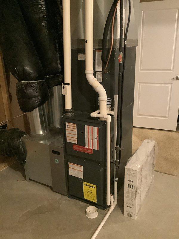 # HVAC Maintenance - Cooling

Completed comprehensive preventive maintenance on a 10-year-old residential air conditioning system. Performed full system inspection of both indoor and outdoor components, including furnace/air handler unit with refrigerant lines and outdoor condenser unit. Verified proper operation of all electrical connections, disconnect box, and conduit routing. Inspected condensate drainage system with PVC piping, checked refrigerant line insulation integrity, and confirmed adequate airflow through ductwork. Cleaned condenser coils, verified fan operation, and ensured unit is operating within manufacturer specifications. System is functioning properly with no immediate concerns noted.