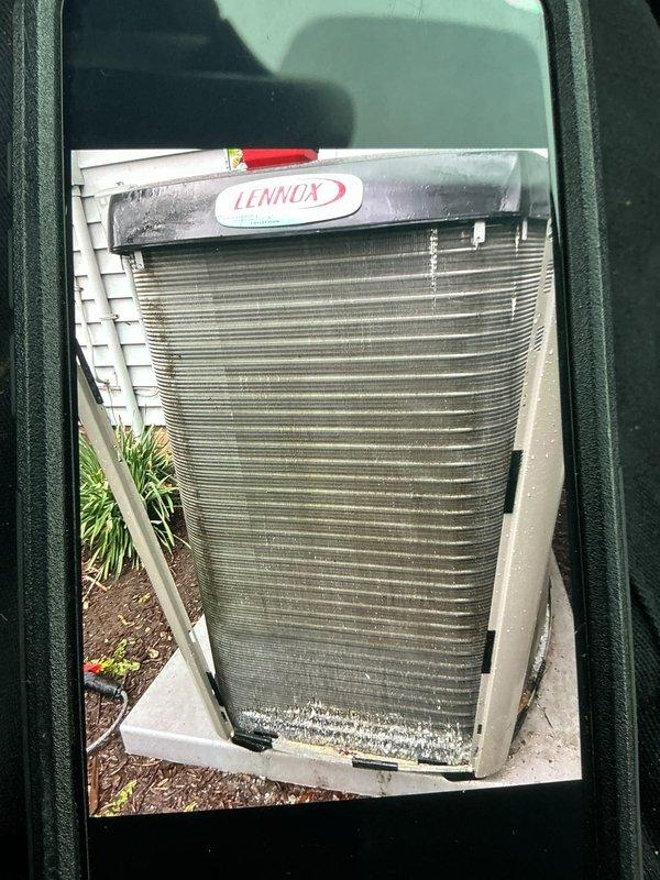 Attempted service call on Lennox outdoor condenser unit but unable to complete due to cold weather conditions preventing proper hose usage for system evaluation. Return visit scheduled for warmer temperatures to perform necessary diagnostics and repairs using truck stock parts.