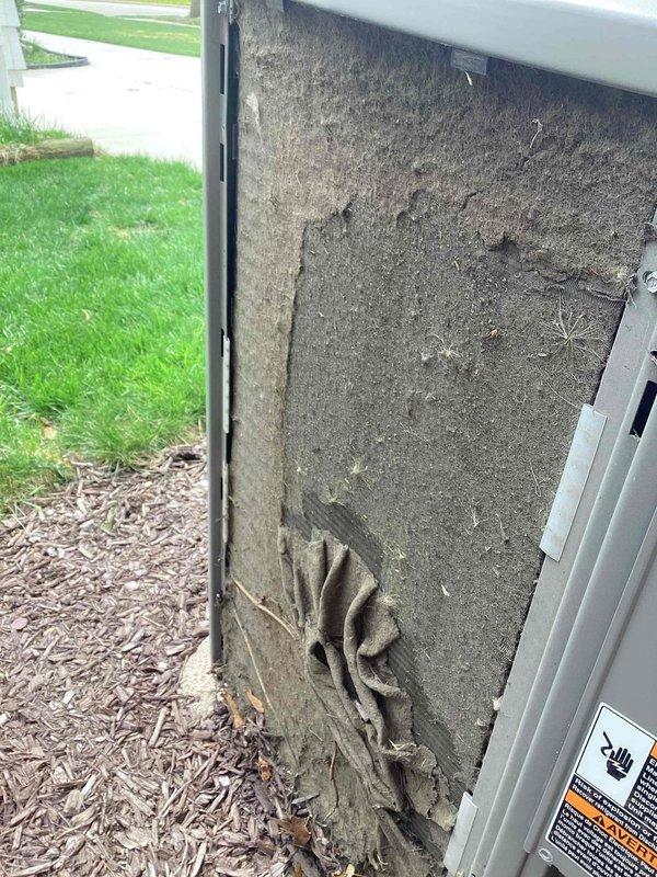 Completed comprehensive AC tune-up on residential outdoor condensing unit and inspected indoor air handler system. Unit exterior showed significant accumulation of dirt, debris, and environmental contaminants; cleaned and cleared all obstructions from cabinet surfaces and surrounding area. Verified proper airflow, checked refrigerant levels, inspected electrical connections, and confirmed system operational parameters within manufacturer specifications.