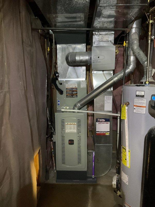 Completed MVP recurring heating maintenance visit on residential gas furnace system. Performed comprehensive system inspection, combustion analysis testing showing proper operation with stack temperature of 329°F, oxygen levels at 7.0%, and combustion efficiency at 82.1% on natural gas. All equipment operating within manufacturer specifications with no deficiencies noted.