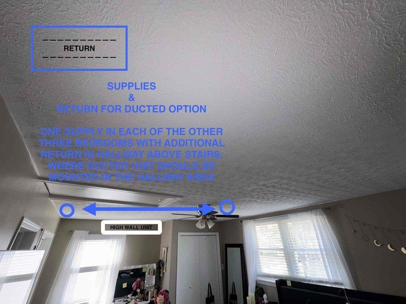 Completed mini split estimate for den area experiencing inadequate heating despite proper insulation and sufficient cooling performance. Evaluated attic space and room layout for high wall unit installation, documented proposed equipment placement and line set routing options. Customer expressed potential interest in additional mini split system for master bedroom requiring future follow-up assessment.