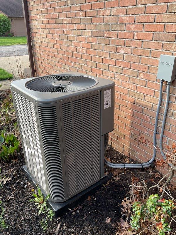 Performed scheduled air conditioning maintenance on residential Lennox condensing unit. Conducted comprehensive system inspection of outdoor unit, checking refrigerant levels, electrical connections, and overall component condition. Verified proper operation of condenser fan motor and compressor. Inspected electrical disconnect and conduit for secure connections and code compliance. Cleaned debris from surrounding area and confirmed unit placement on stable concrete pad with adequate clearance for airflow. System operating within normal parameters upon completion of maintenance service.