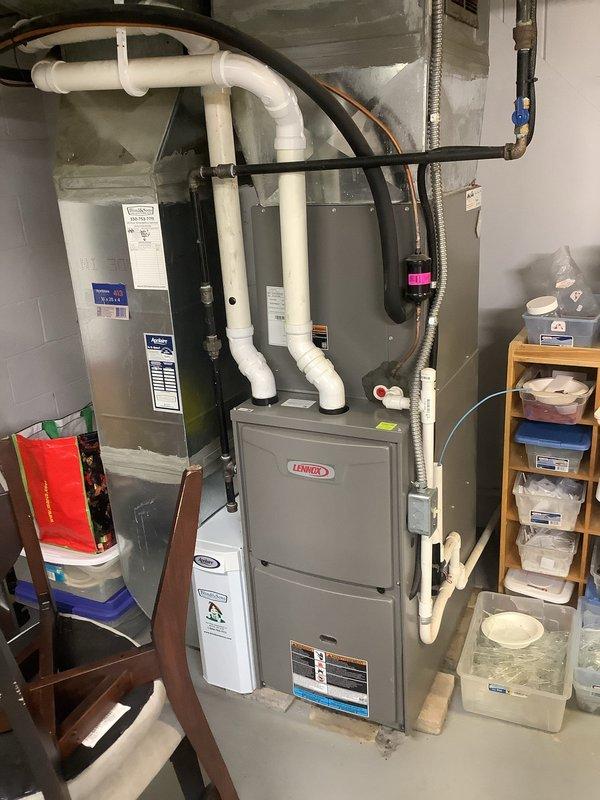 Completed comprehensive AC tune-up on residential split system with Lennox furnace and outdoor condensing unit. Performed standard maintenance procedures including inspection of electrical components, refrigerant lines, condensate drainage system, and both indoor and outdoor equipment. All systems operating within normal parameters upon completion.