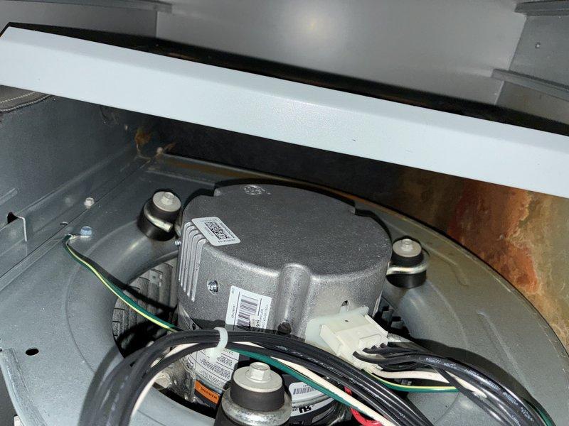 # HVAC Service - Furnace

Responded to service call for 5-year-old gas furnace with water accumulation underneath unit. Performed diagnostic inspection of furnace components including blower motor assembly, condensate drainage system, and internal housing. Documented equipment condition with photographic evidence showing motor mounting configuration, wiring harness routing, and mechanical compartment layout for service records.