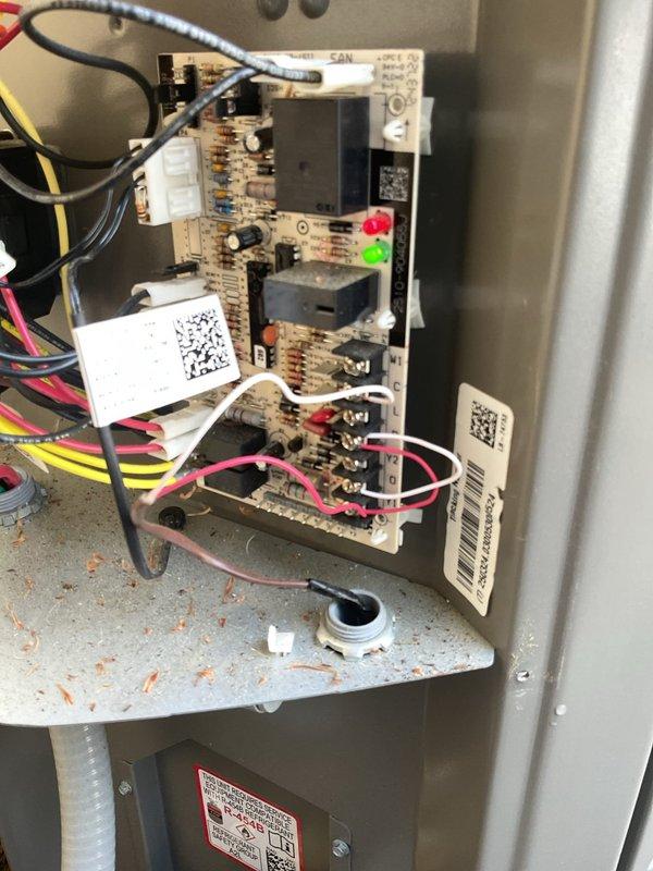 Completed scheduled preventive maintenance cooling visit on HVAC system. Performed comprehensive inspection of outdoor unit electrical components including disconnect box, conduit connections, and power supply integrity. Accessed control board within system panel and verified proper operation of all electrical connections, relay functions, and LED indicator status. Tested voltage levels at multiple connection points using digital multimeter to ensure system operating within manufacturer specifications. Confirmed all wire terminations secure, control board functioning properly with both status indicators illuminated correctly, and electrical safety devices operational. System tested and left in proper working condition.