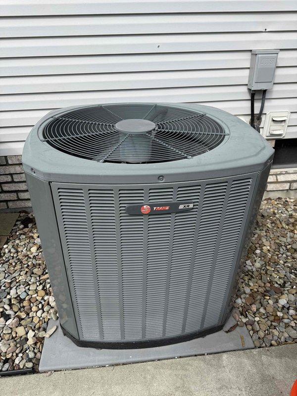 Completed scheduled MVP cooling maintenance visit on 10-year-old Trane outdoor condensing unit. Performed comprehensive system inspection including electrical connections, refrigerant lines, and condenser components. Unit operating within normal parameters with all components functioning properly at time of service.
