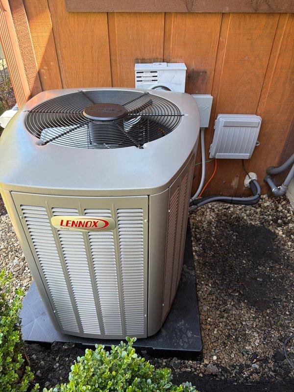 Completed a two-day HVAC installation involving the removal of an existing air conditioning system and installation of a new Lennox unit with coil replacement. The first day consisted of disconnecting and removing the old outdoor condensing unit, while the second day involved setting the new Lennox air conditioner on a protective rubber pad, installing the matching evaporator coil, and relocating the humidifier to optimize system performance. All refrigerant lines were properly connected and insulated, electrical disconnects were installed per code requirements, and condensate drainage was routed through PVC piping. The system was charged to manufacturer specifications, tested for proper operation, and verified for adequate airflow and temperature differential across the coil.