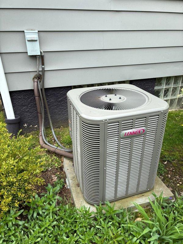 Completed routine preventive maintenance on Lennox air conditioning system. Performed comprehensive inspection of outdoor condenser unit and indoor evaporator coil assembly, verified proper operation of all components including heat exchanger, refrigerant lines, and copper U-bend tubes. Documented equipment condition with photos showing clean, well-maintained system operating within normal parameters.