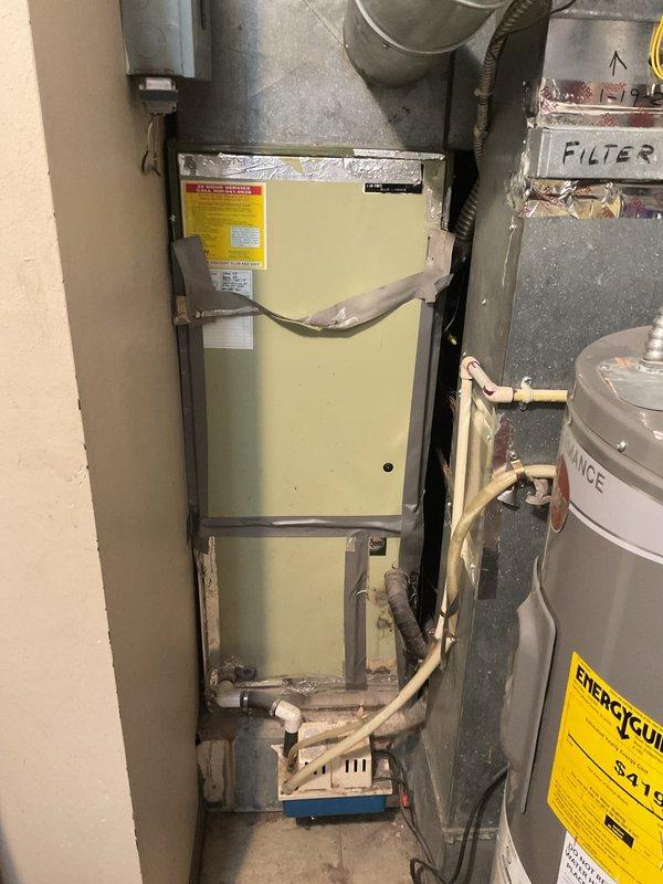 Completed comprehensive heat pump tune-up on residential system, including inspection of indoor furnace unit and outdoor condenser. Performed standard maintenance procedures including filter check, electrical connection inspection, refrigerant line assessment, and visual examination of all major components to ensure optimal system performance and efficiency.