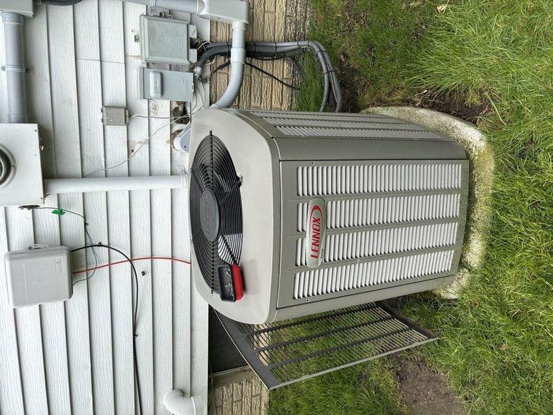 # HVAC Maintenance - Cooling

Completed comprehensive AC tune-up on Lennox outdoor condensing unit. Upon arrival, found condenser coil heavily soiled with significant accumulation of dirt, dust, and debris throughout the metal fins. Cleaned condenser coil thoroughly to restore proper airflow and heat transfer efficiency. Inspected all electrical connections, refrigerant lines, and disconnect box for proper operation and safety compliance. Unit tested and confirmed operating within normal parameters upon completion.