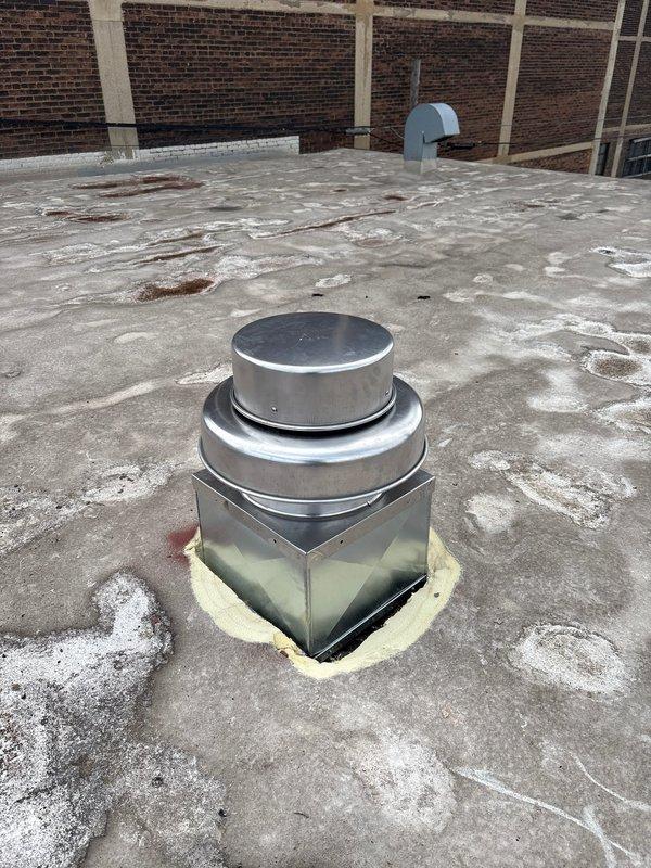 # HVAC Install Warranty Completion

Completed exhaust fan installation on commercial rooftop system. Unit was properly mounted with weatherproof base and sealed connections to prevent moisture infiltration. Verified proper ventilation function and airflow from interior workspace through new roof-mounted exhaust assembly. All penetrations were sealed and flashed according to manufacturer specifications to maintain roof integrity.