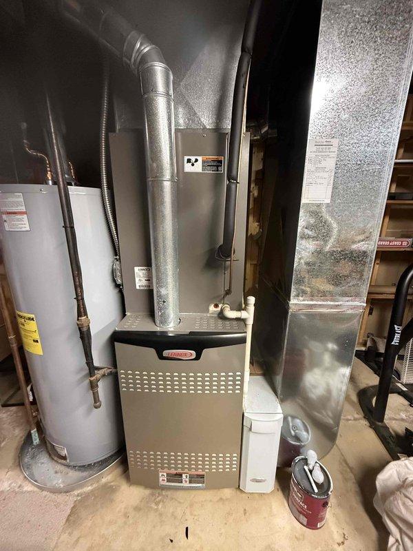 Completed recurring maintenance visit on residential Lennox furnace system. Performed comprehensive inspection of heating equipment, including visual assessment of heat exchanger, burner assembly, and blower components. Verified proper operation of all mechanical and electrical systems. Inspected ductwork insulation and connections for integrity. Checked condensate drain line for proper drainage and cleared any potential blockages. Examined water heater and associated plumbing connections in mechanical room. All equipment found to be operating within normal parameters with no immediate repairs required.