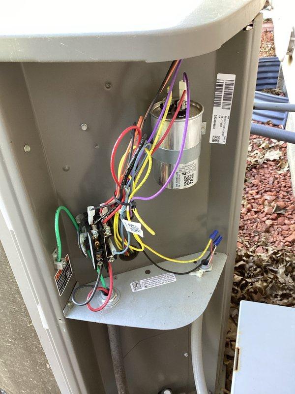 Completed preventive maintenance cooling visit on outdoor HVAC unit. Inspected electrical components, capacitor, and wiring connections; all found to be in good working condition with proper organization and no signs of deterioration. Unit exterior showed normal weathering with system operating within manufacturer specifications.
