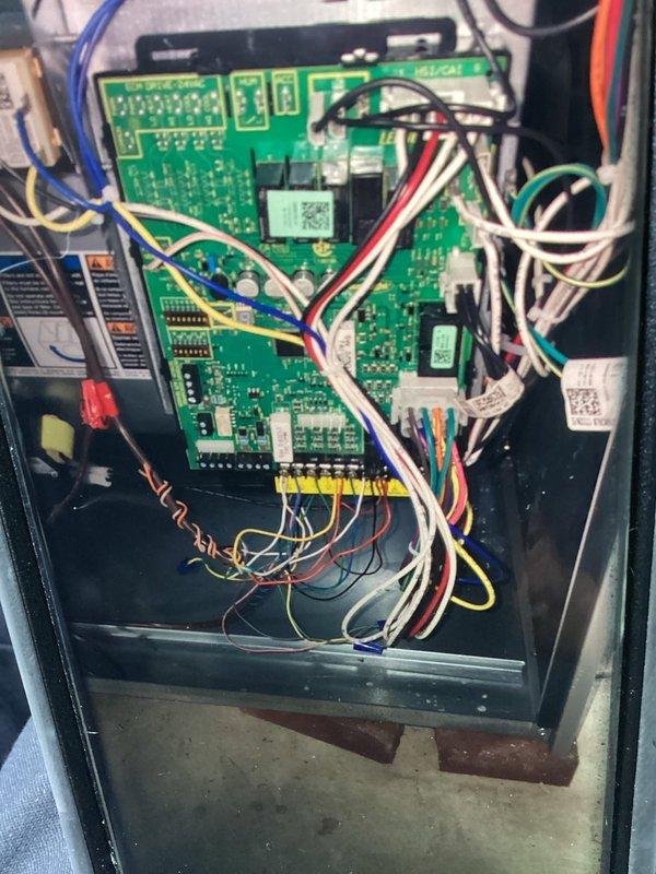 Completed preventive maintenance cooling visit on HVAC system. Inspected control board and electrical connections, verified all wire terminations secure and properly routed. Examined outdoor condenser coil, noting moderate accumulation of dirt and debris on fins; coil remains operational but showing signs of environmental exposure and would benefit from cleaning at next service interval to maintain optimal heat transfer efficiency.