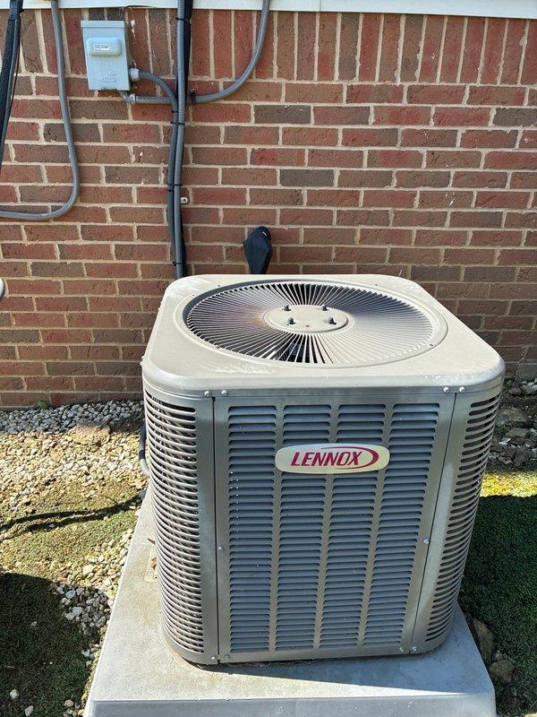 Completed routine maintenance visit on 8-year-old Lennox air conditioning system for MVP customer. Performed comprehensive inspection of outdoor condenser unit, verified proper operation of electrical components including capacitor and wiring connections, and documented equipment condition through photographs. Unit found in good working order with no immediate service needs identified.