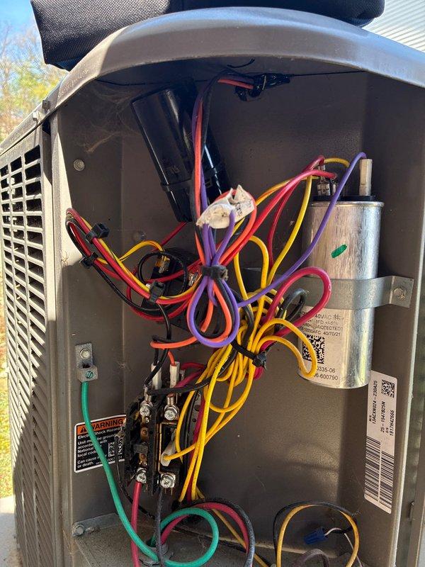 Completed routine maintenance visit on 8-year-old Lennox air conditioning system for MVP customer. Performed comprehensive inspection of outdoor condenser unit, verified proper operation of electrical components including capacitor and wiring connections, and documented equipment condition through photographs. Unit found in good working order with no immediate service needs identified.