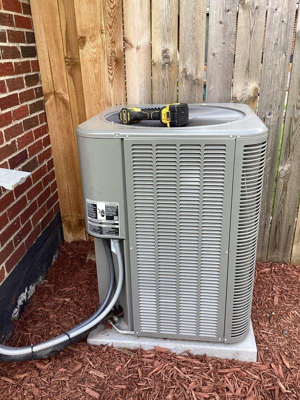 # HVAC Maintenance - Cooling

Completed comprehensive MVP cooling maintenance visit on 3-year-old air conditioning system. Performed thorough inspection of outdoor condensing unit, including removal of access panel to evaluate internal electrical components and connections. Inspected capacitor condition, noting surface weathering, and verified all electrical connections and wiring integrity throughout the system. All components tested and found operational within manufacturer specifications.