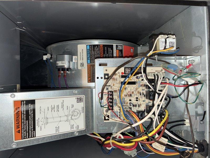 Completed air conditioning maintenance on two units at separate locations. Performed standard tune-up procedures including inspection of internal components, electrical connections, and control boards. Verified proper operation of blower motor assembly and checked all wiring connections. Inspected 16x25x1 air filter and confirmed acceptable condition with minimal dust accumulation.