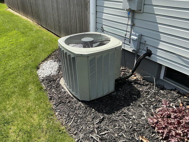 Provided estimate for complete HVAC system replacement on a 14-year-old Luxaire heating and air conditioning unit. Performed leak search diagnostic on the existing system and documented current equipment condition with photos of both the indoor air handler in the mechanical room and outdoor condensing unit.