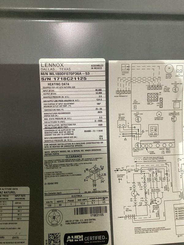 Completed comprehensive cooling system tune-up and maintenance on Lennox MLH180DP36A-53 unit. System was operating properly upon arrival; performed full inspection, tested all components, verified temperature readings at supply register showing 57.9°F, and confirmed all operational parameters within manufacturer specifications. Unit left in excellent working condition with no issues identified.