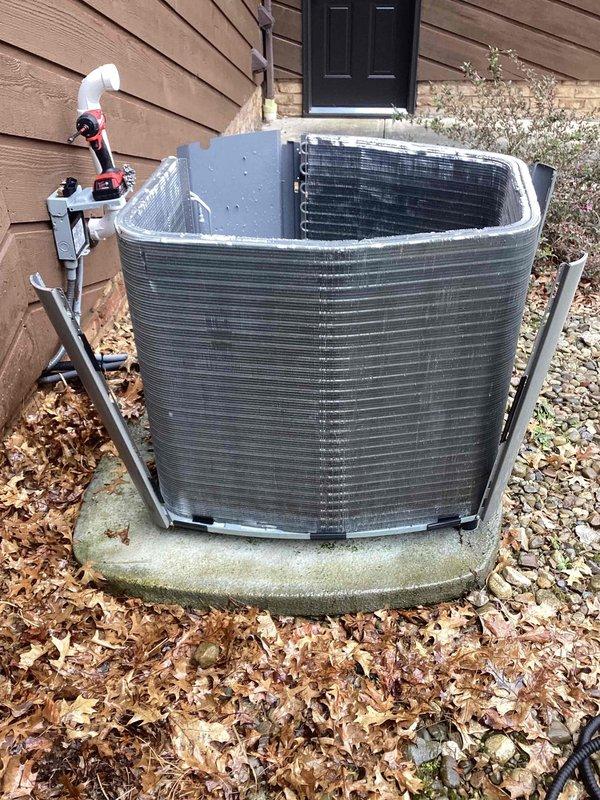 Completed MVP recurring cooling maintenance visit on residential air conditioning system. Performed comprehensive inspection of outdoor condenser unit, verified refrigerant line connections and valve operation, checked electrical components and conduit connections, and documented system condition with photos. Unit operating properly with no issues identified during service call.