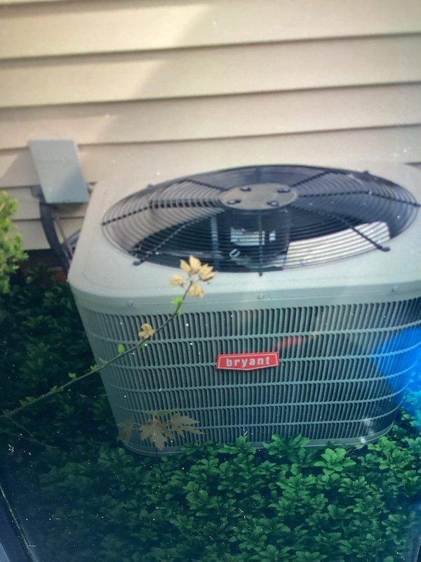 Completed preventive maintenance on 10-year-old Bryant outdoor condensing unit. Inspected evaporator coil and found moderate dust accumulation on coil surface and surrounding areas. Verified unit operation, checked refrigerant levels, and ensured proper airflow through condenser fins. All components functioning within normal parameters at time of service.