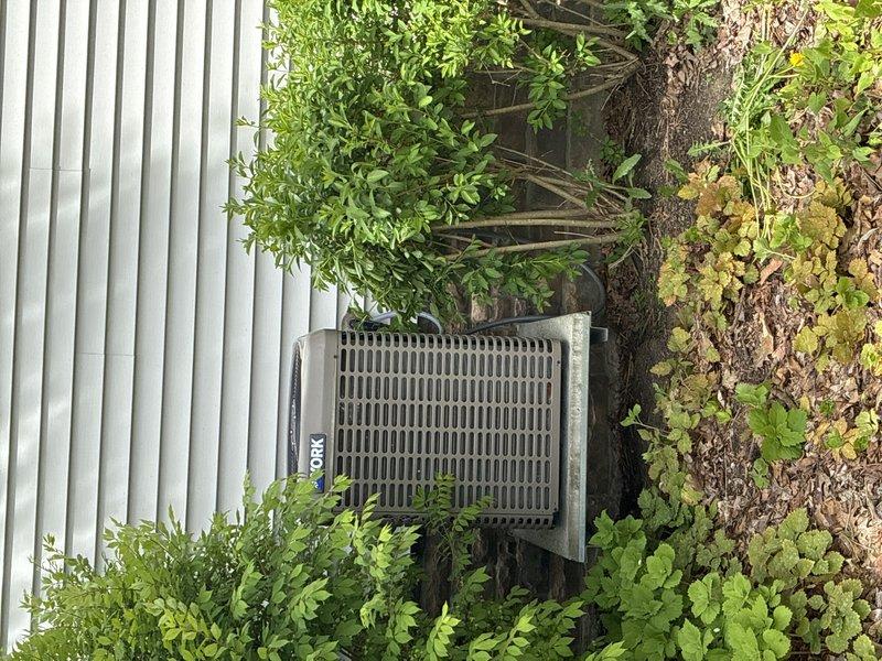 Completed scheduled preventive maintenance on residential air conditioning system. Inspected outdoor condensing unit, verified proper operation of all electrical components at breaker panel, and confirmed system functionality. Unit showed signs of vegetation encroachment which was noted for ongoing monitoring.