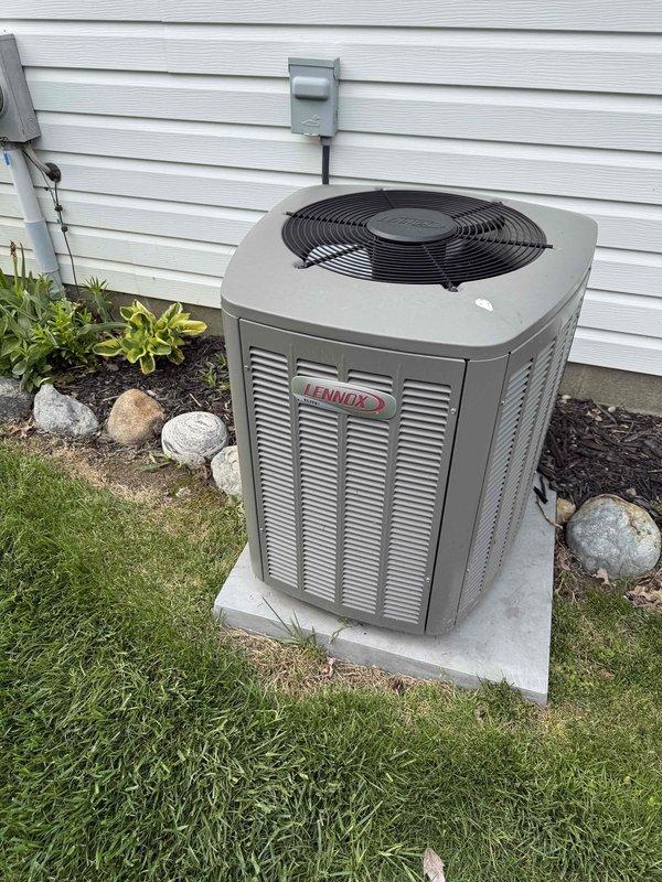Completed scheduled BS-MVP cooling maintenance visit on Lennox air conditioning system. Performed comprehensive inspection of outdoor condenser unit and indoor air handler located in attic space, verifying proper operation of all components including compressor, condenser fan motor, and blower assembly. Checked refrigerant levels, electrical connections, and condensate drainage system to ensure optimal system performance for the cooling season.