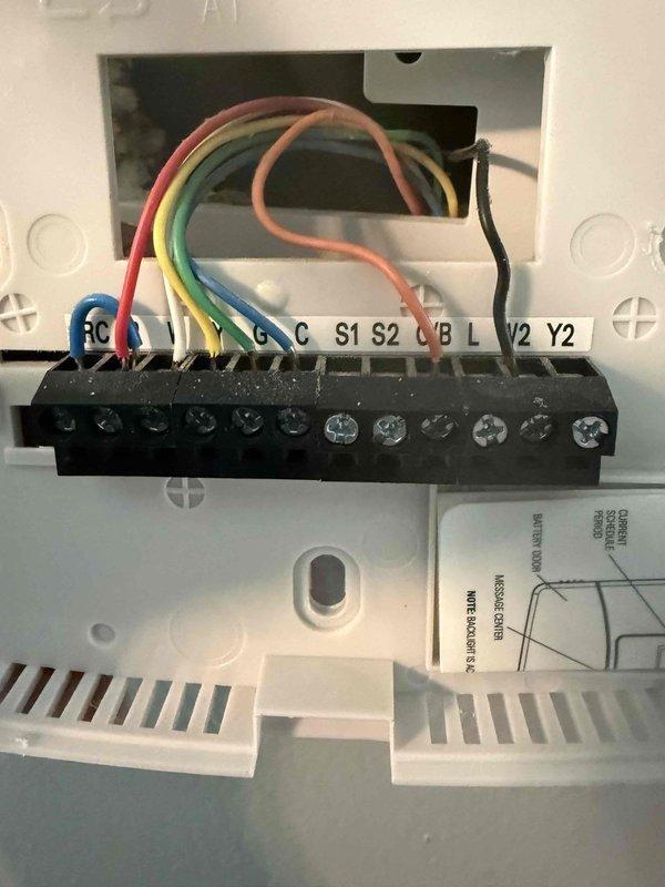 Responded to service call for Lennox AC outdoor unit not turning on. Upon arrival, inspected approximately 6-year-old system including thermostat wiring connections and outdoor condensing unit. Verified thermostat terminal connections at RC, Y1, C, G, and other low-voltage terminals were secure and properly configured. Examined outdoor condenser unit for potential electrical or mechanical issues preventing operation. Performed diagnostic testing and troubleshooting procedures to identify root cause of no-start condition and restored system to proper working order.