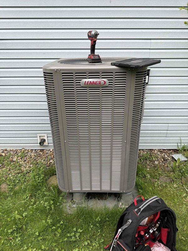Responded to service call for Lennox AC outdoor unit not turning on. Upon arrival, inspected approximately 6-year-old system including thermostat wiring connections and outdoor condensing unit. Verified thermostat terminal connections at RC, Y1, C, G, and other low-voltage terminals were secure and properly configured. Examined outdoor condenser unit for potential electrical or mechanical issues preventing operation. Performed diagnostic testing and troubleshooting procedures to identify root cause of no-start condition and restored system to proper working order.