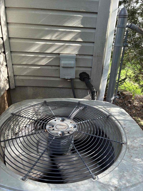Completed comprehensive AC tune-up on aging Trane 13 SEER outdoor condensing unit (Model 4TTR3030G1000AA) showing significant weathering and over 15 years of service. Performed standard maintenance protocol including inspection of electrical components, fan motor operation, refrigerant levels, and overall system functionality to ensure continued reliable cooling performance.
