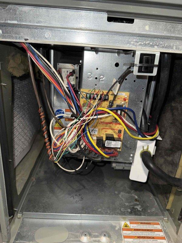 Completed scheduled preventive maintenance on 10-year-old Trane HVAC system for MVP customer. Performed comprehensive inspection of furnace, air handler, and associated electrical controls, verifying all components operational and connections secure. Documented system condition with photos showing proper installation of PVC ventilation lines and control board wiring configuration.