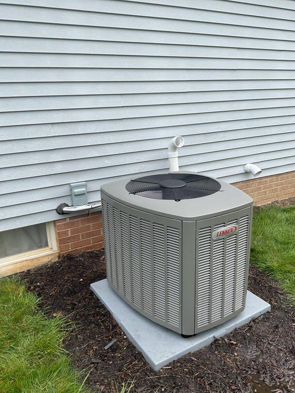 Completed seasonal A/C tune-up on 2-year-old Lennox outdoor condensing unit. Performed comprehensive maintenance including inspection of electrical components, refrigerant line sets, condenser coil cleaning, and verification of proper airflow through top-mounted fan assembly. Unit operating within normal parameters with no issues identified.
