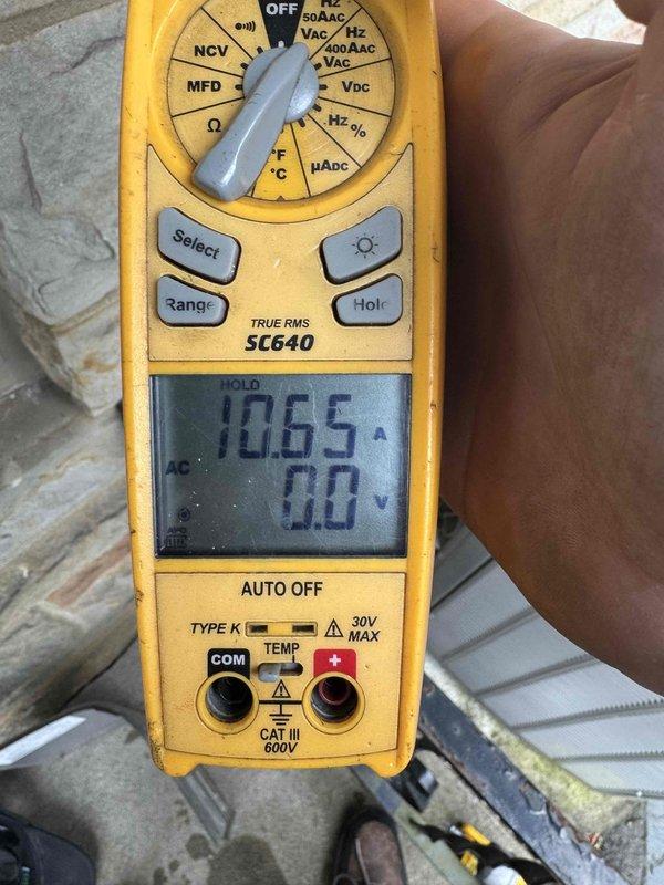 Completed scheduled maintenance tune-up on two 12-year-old air conditioning units. Performed comprehensive system inspections including electrical measurements using digital multimeter, recording amperage draw of 55.9A and voltage reading of 1065V AC on system components. Conducted standard preventive maintenance procedures on both units, verified proper operation of all electrical connections, and documented system performance with diagnostic equipment. All systems operating within normal parameters upon completion.