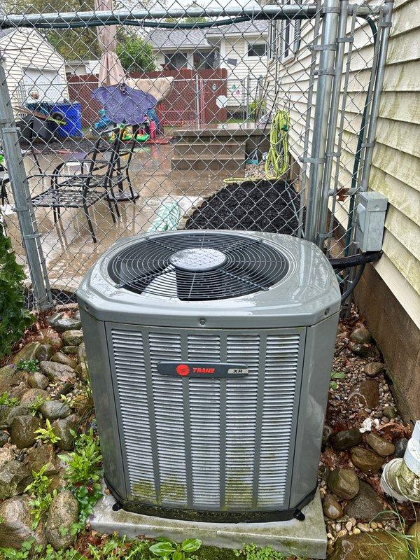 Completed routine cooling maintenance visit on residential HVAC system. Performed comprehensive inspection of indoor air handler unit in basement and outdoor Trane condensing unit, checking all mechanical and electrical components, refrigerant lines, drainage systems, and overall system operation. Both indoor and outdoor equipment found to be in proper working condition with no issues identified during inspection.