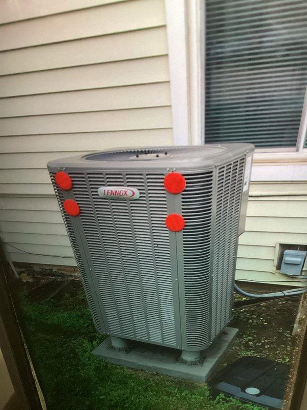 Completed scheduled MVP cooling maintenance visit on Lennox condenser unit. Performed comprehensive system inspection, checked refrigerant levels, and tested electrical connections at both outdoor condenser and indoor air handler wiring compartment. All components operating within normal parameters. System cooling effectively with no issues identified.