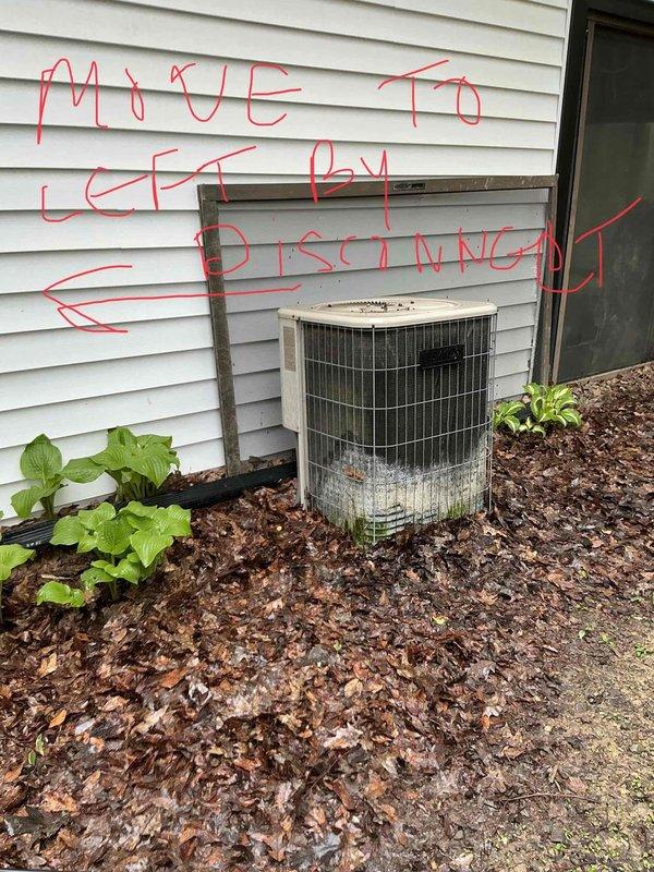 Provided comprehensive estimate for complete HVAC system replacement including both furnace and air conditioning units. Assessed existing Lennox Elite Series furnace in basement utility area and outdoor condensing unit, noting current system configuration, ductwork connections, and existing placement. Documented requirement to relocate outdoor AC unit approximately three feet to the left of current position and addressed disconnect positioning for replacement installation.