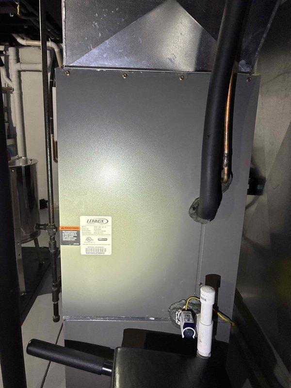 Completed comprehensive AC tune-up on 8-year-old Lennox system. Performed full system inspection including visual examination of air handler cabinet, control board components, and electrical connections. Verified proper operation of integrated circuits, relays, and control board functionality. Inspected condensate drain line and safety switch for proper drainage. All system components found operating within normal parameters with no issues identified during maintenance visit.