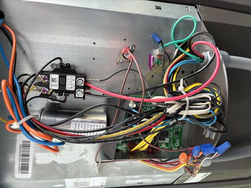 Completed comprehensive spring maintenance inspection on five-month-old HVAC cooling system. Performed visual inspection of electrical control panel, verifying proper wiring connections, relay operation, and control board functionality. Inspected blower wheel assembly and identified moderate dust accumulation on fins despite relatively new installation, likely due to high airflow demand or environmental factors. All electrical components, contactors, and circuit boards operating within normal parameters with secure wire management and proper color-coding intact. System currently functioning as designed with no immediate service requirements identified.